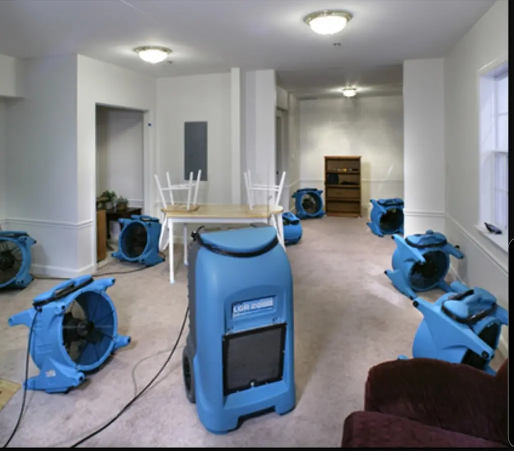 Air movers and dehumidifier setup for Water Damage Restoration in Chapel Hill