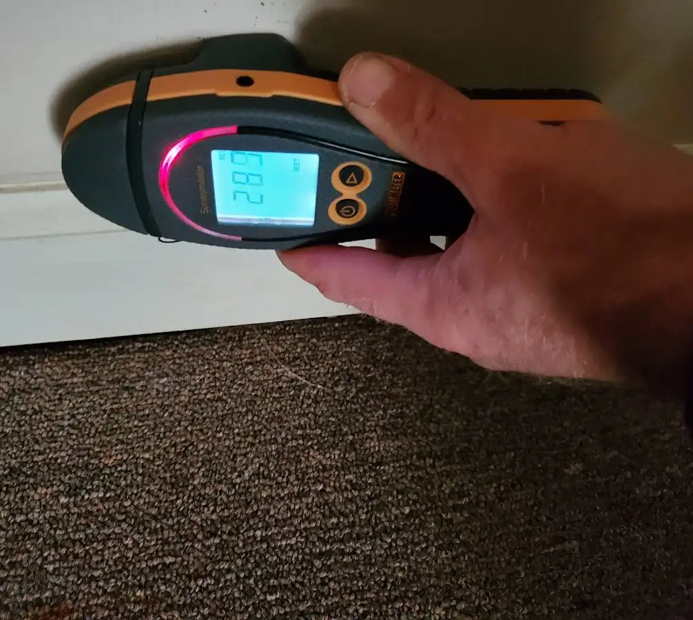 Moisture detection at baseboard during Sewage Cleanup & Sanitation in Chapel Hill